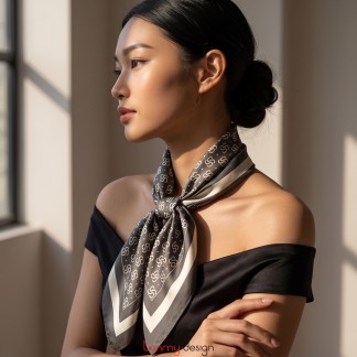 Khăn lụa vuông Duyên tơ gọi nắng màu ghi 70x70
